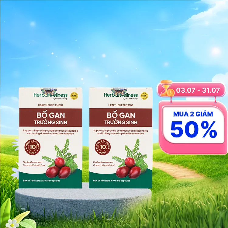 Combo 2 hộp Viên uống Herbal Wellness Bổ Gan Trường Sinh hỗ trợ cải thiện chức năng gan (Hộp 30 viên)