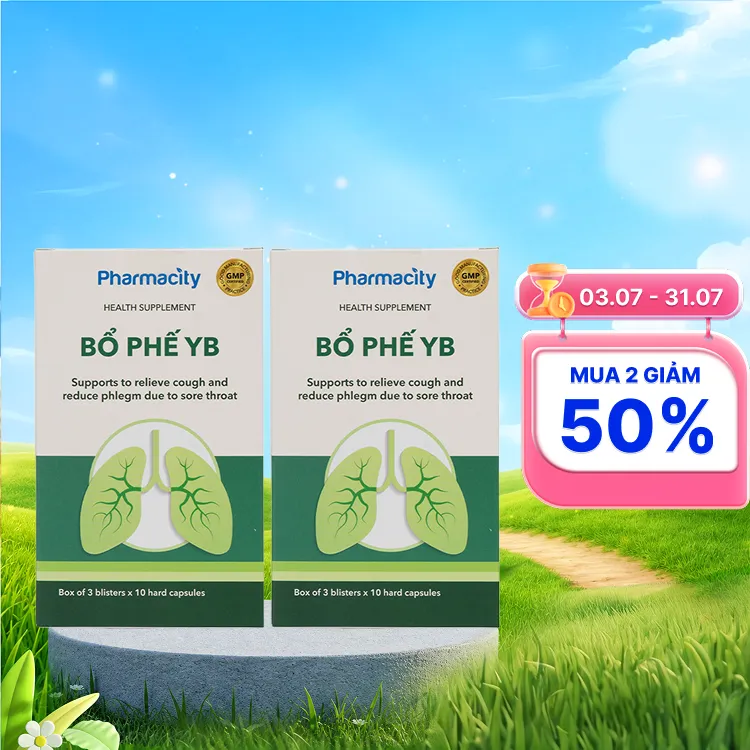 Combo 2 hộp Viên uống Pharmacity Bổ Phế YB hỗ trợ giảm ho, giảm đờm do viêm họng (Hộp 30 viên nang cứng)