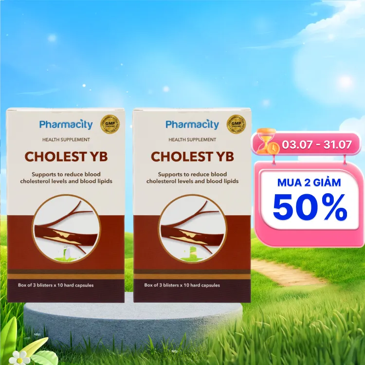 Combo 2 hộp Viên uống Pharmacity Cholest YB hỗ trợ giảm cholesterol máu, giảm mỡ máu (Hộp 30 viên nang cứng)