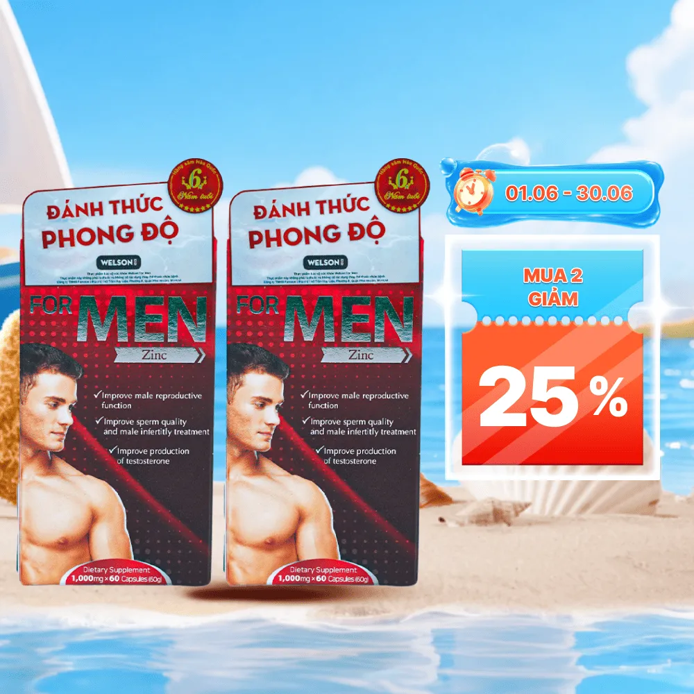 Combo 2 hộp Viên uống Welson For Men hỗ trợ tăng cường sinh lý nam (Lọ 60 viên)