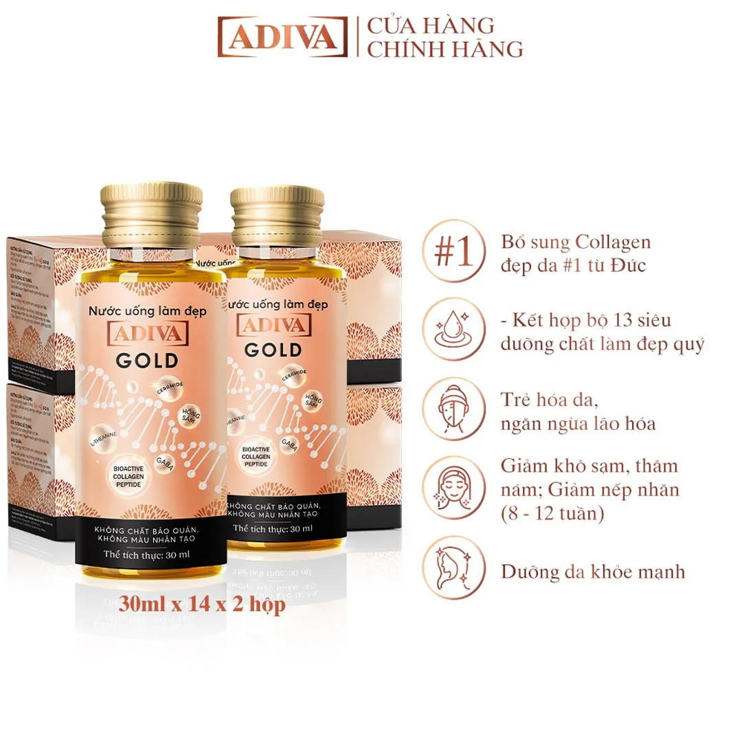 Combo 2 Thực Phẩm Bảo Vệ Sức Khỏe Nước Uống Làm Ðẹp Adiva Gold 2