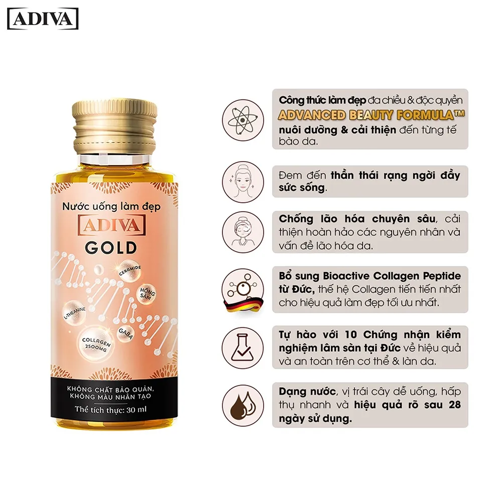 Combo 2 Thực Phẩm Bảo Vệ Sức Khỏe Nước Uống Làm Ðẹp Adiva Gold 4