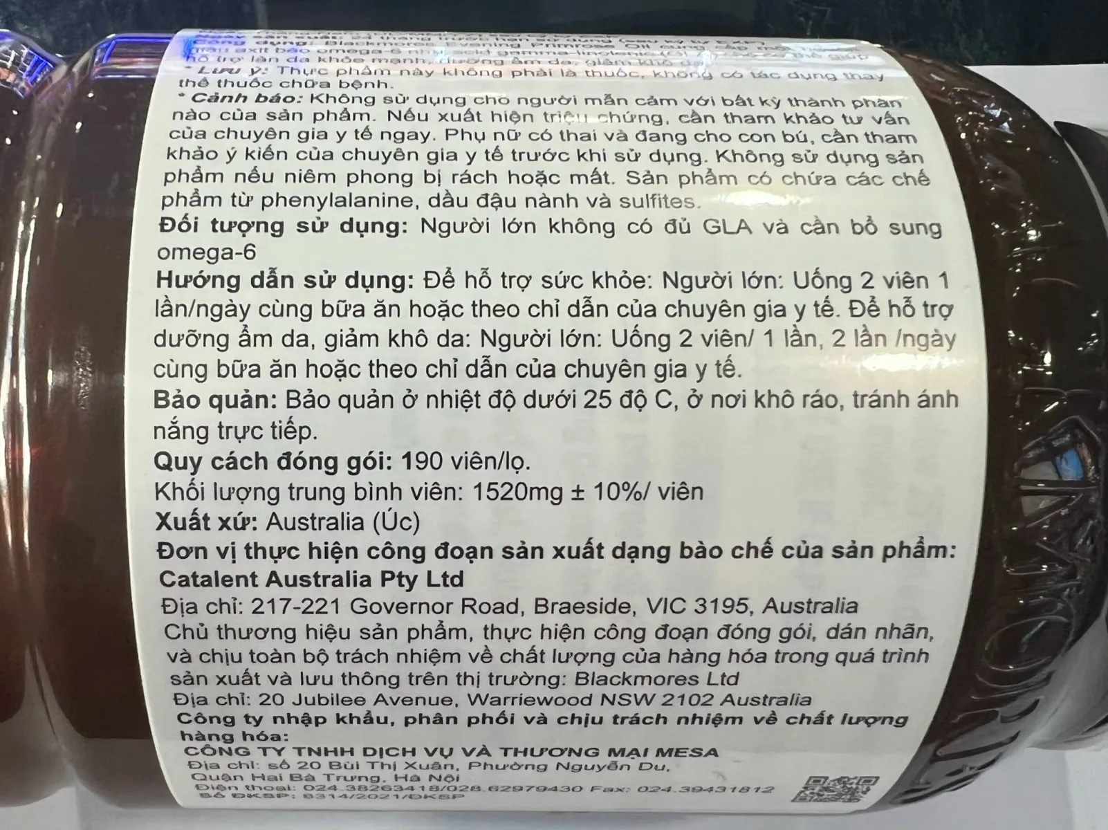 Combo 2 Thực Phẩm Bảo Vệ Sức Khỏe Blackmores Evening Primrose Oil 4
