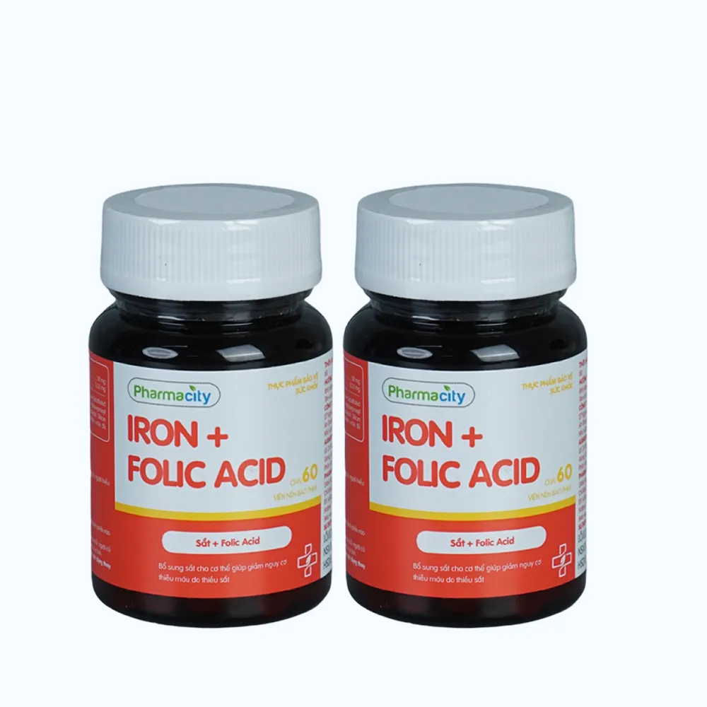 Combo 2 Viên uống Pharmacity IRON + FOLIC ACID bổ sung sắt và hỗ trợ giảm nguy cơ thiếu máu (Chai 60 viên)