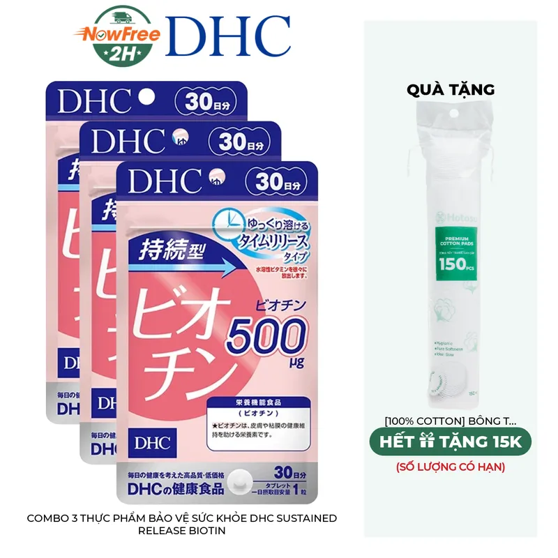Combo 3 Thực Phẩm Bảo Vệ Sức Khỏe DHC Sustained Release Biotin