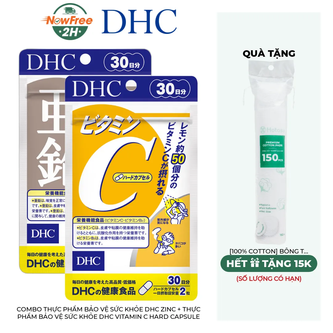 Combo Thực Phẩm Bảo Vệ Sức Khỏe DHC Zinc + Thực Phẩm Bảo Vệ Sức Khỏe DHC Vitamin C Hard Capsule