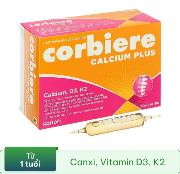 Corbiere Calcium Plus hỗ trợ tăng cường hấp thu canxi, giúp xương chắc khỏe hộp 30 ống x 10ml
