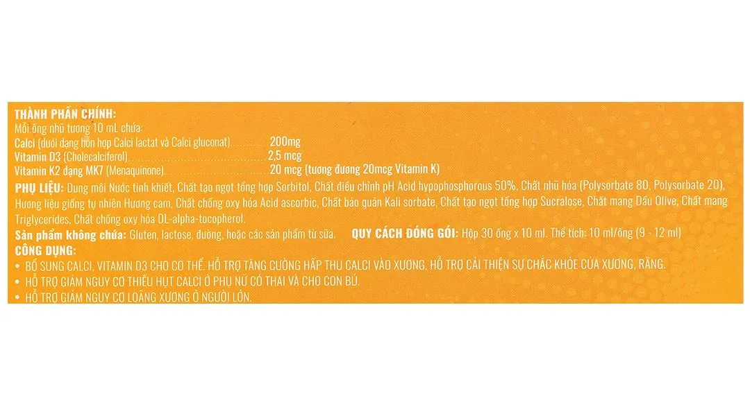 Corbiere Calcium Plus hỗ trợ tăng cường hấp thu canxi, giúp xương chắc khỏe hộp 30 ống x 10ml 9