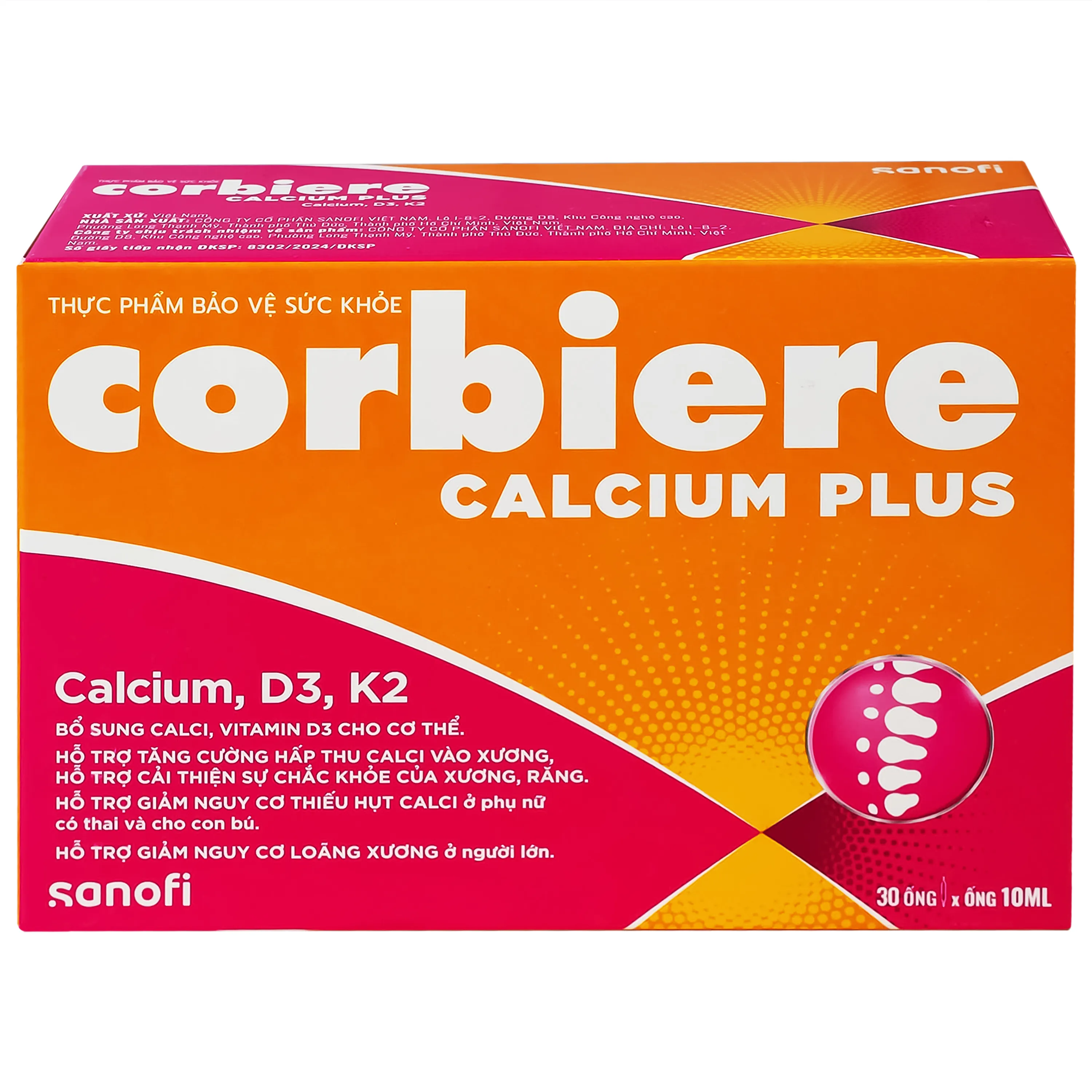 CORBIERE CALCIUM PLUS SANOFI 3X10 ỐNG 3
