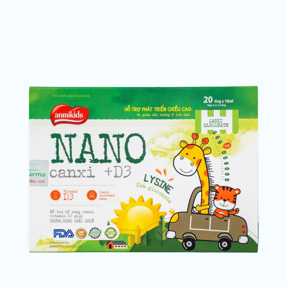 Dược Nam Anmikids Nano Canxi + D3 (hộp 20 ống) bổ sung canxi, vitamin D3 cho trẻ