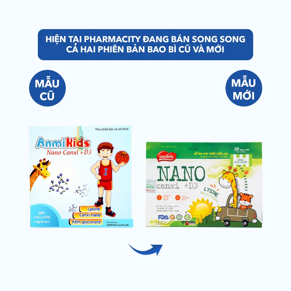 Dược Nam Anmikids Nano Canxi + D3 (hộp 20 ống) bổ sung canxi, vitamin D3 cho trẻ 2