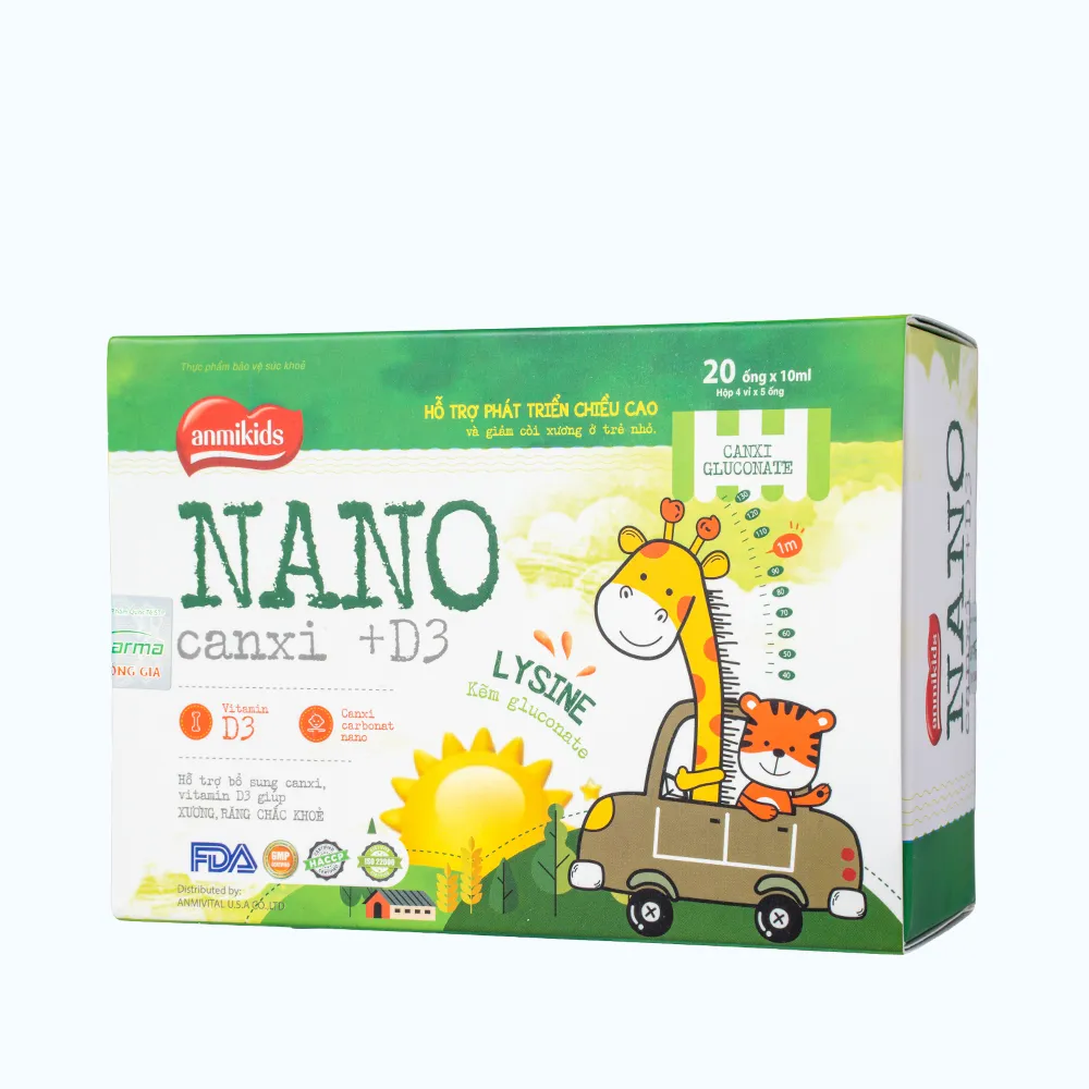 Dược Nam Anmikids Nano Canxi + D3 (hộp 20 ống) bổ sung canxi, vitamin D3 cho trẻ 3