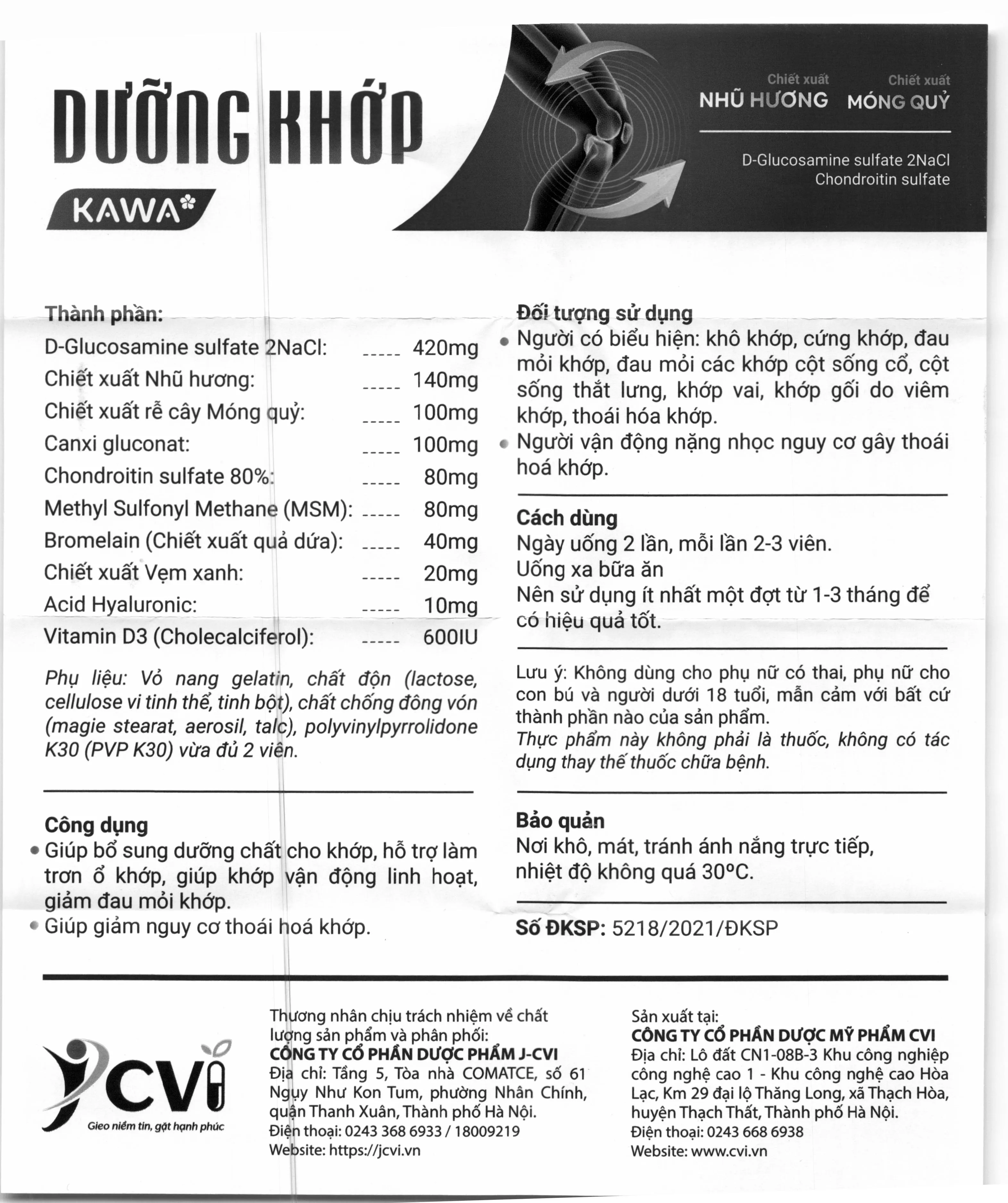 Dưỡng Khớp Kawa hộp 60 viên 10