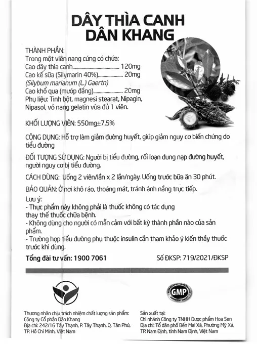 Dây Thìa Canh Dân Khang hỗ trợ làm giảm đường huyết hộp 30 viên 6