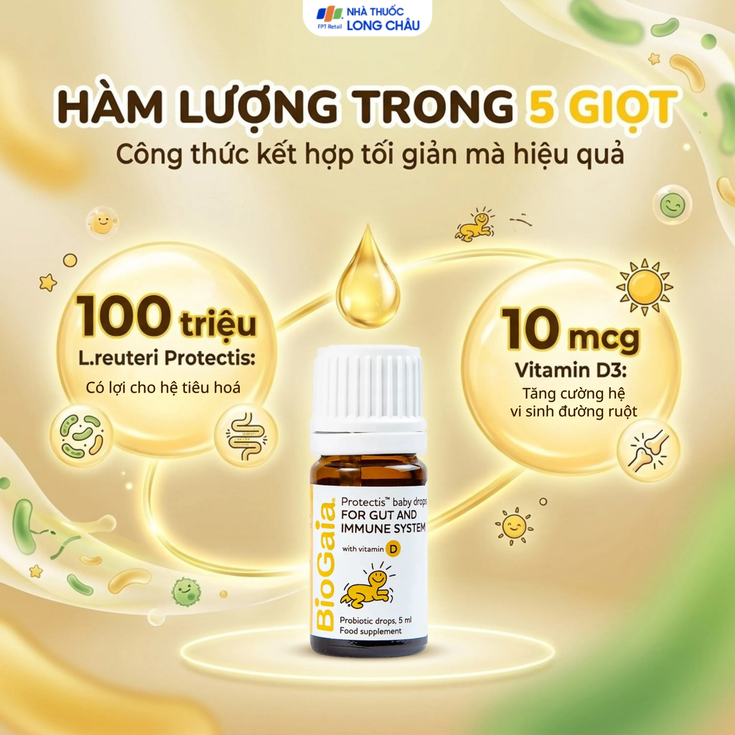 DUNG DỊCH BỔ SUNG LỢI KHUẨN VÀ VITAMIN D3 BIOGAIA PROTECTIS BABY DROPS WITH VITAMIN D3 5ML 2