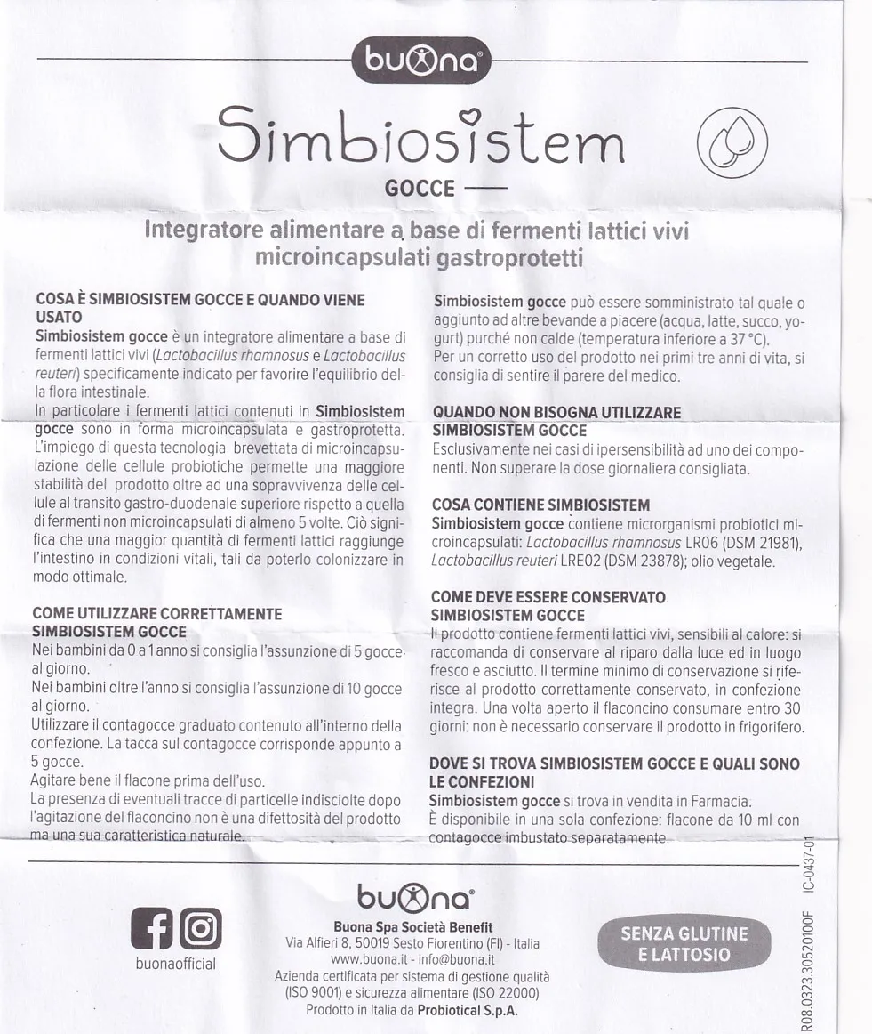 DUNG DỊCH GIÚP BỔ SUNG LỢI KHUẨN BUONA SIMBIOSISTEM GOCCE 10ML 22