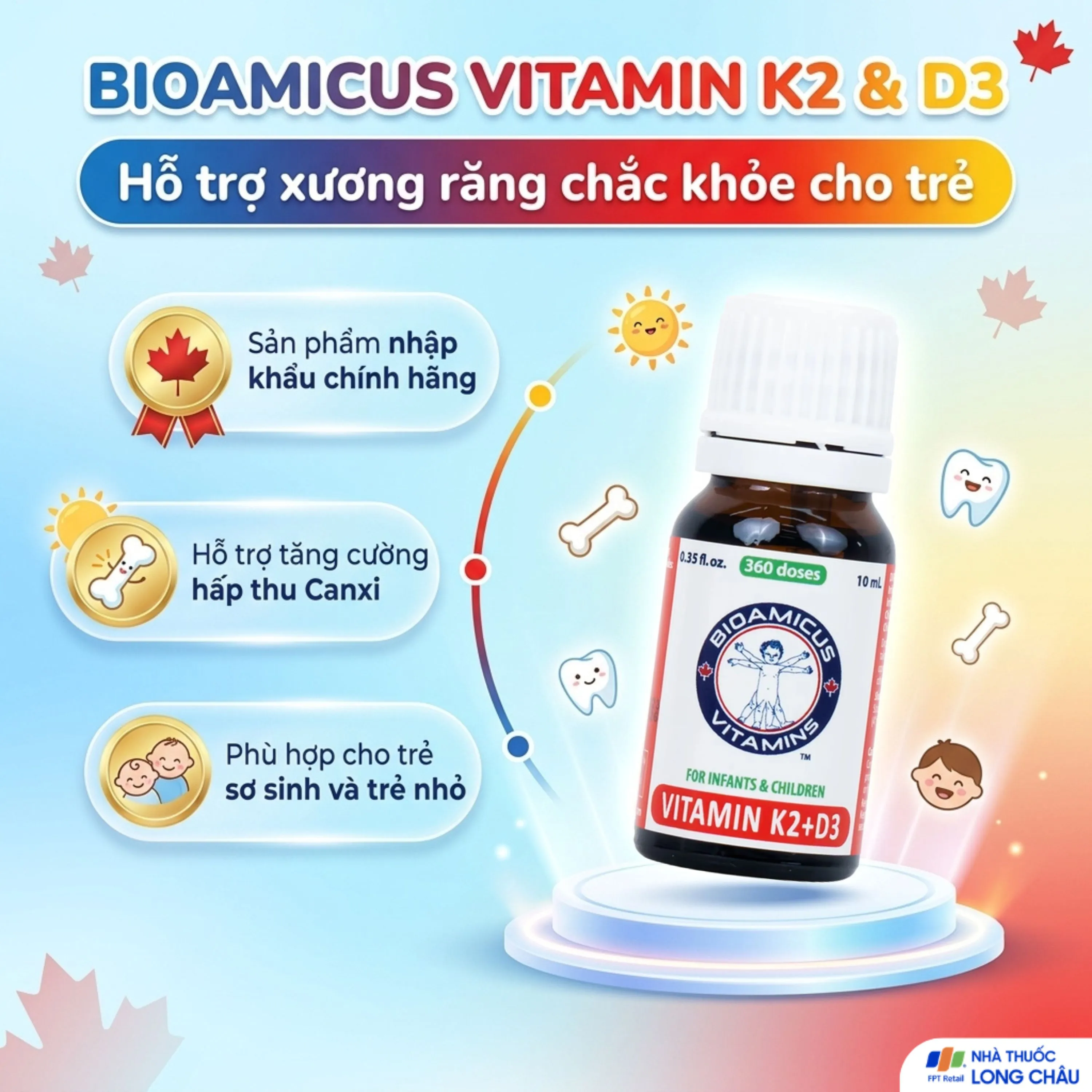 DUNG DỊCH GIÚP XƯƠNG RĂNG TRẺ CHẮC KHỎE BIOAMICUS VITAMIN K2 & D3 10ML 2