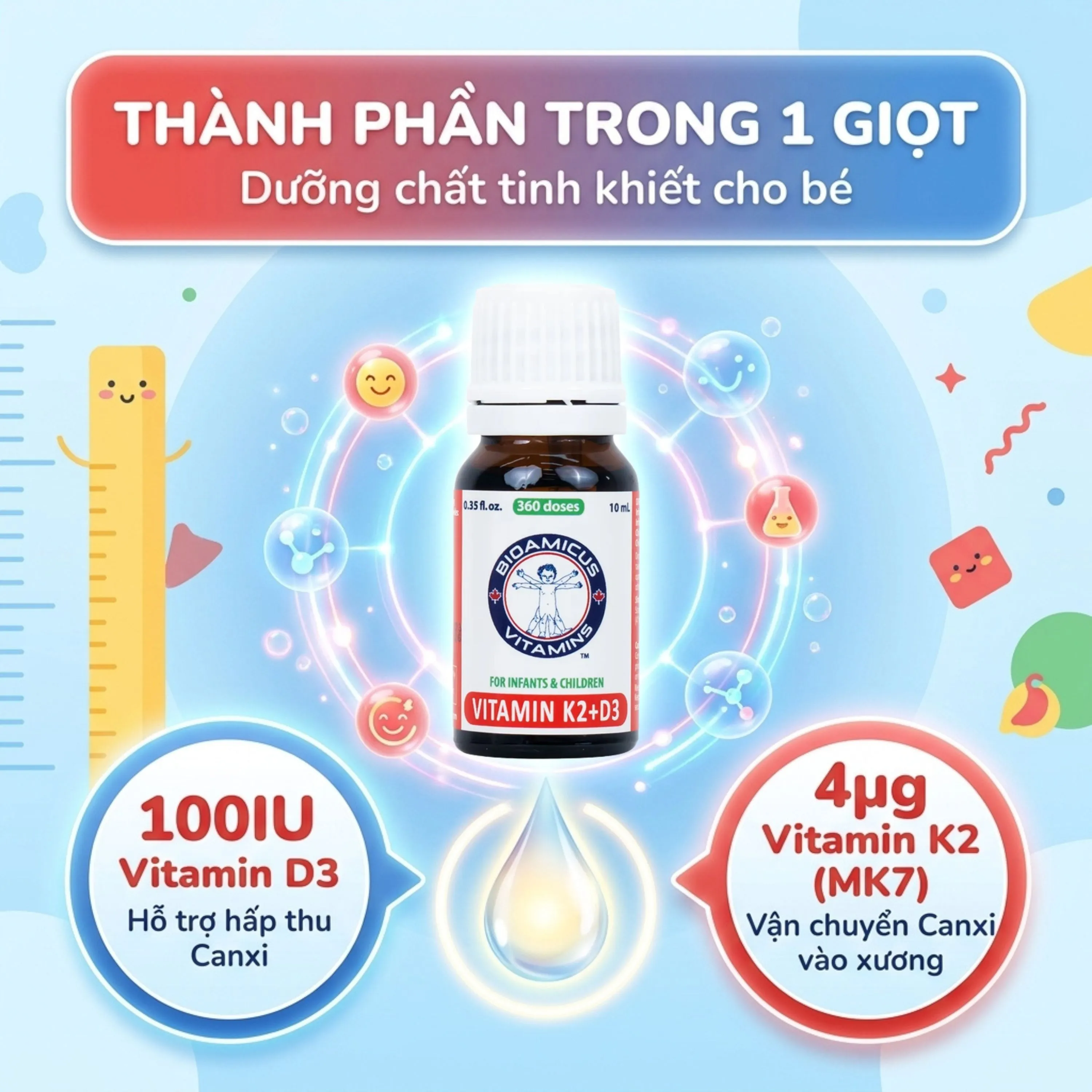 DUNG DỊCH GIÚP XƯƠNG RĂNG TRẺ CHẮC KHỎE BIOAMICUS VITAMIN K2 & D3 10ML 3