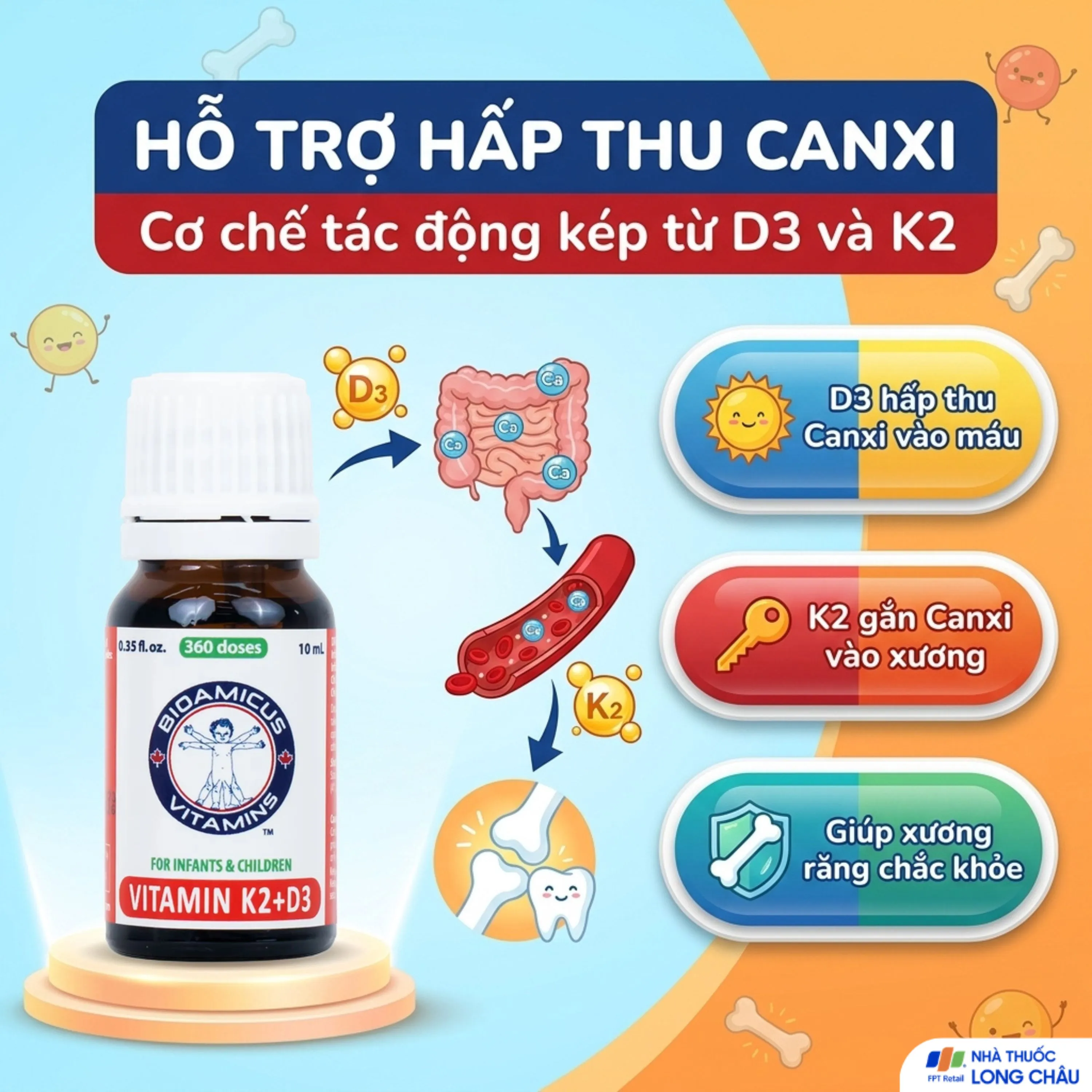 DUNG DỊCH GIÚP XƯƠNG RĂNG TRẺ CHẮC KHỎE BIOAMICUS VITAMIN K2 & D3 10ML 4