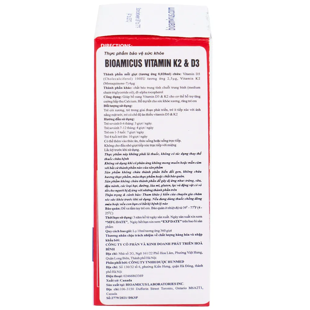 DUNG DỊCH GIÚP XƯƠNG RĂNG TRẺ CHẮC KHỎE BIOAMICUS VITAMIN K2 & D3 10ML 10