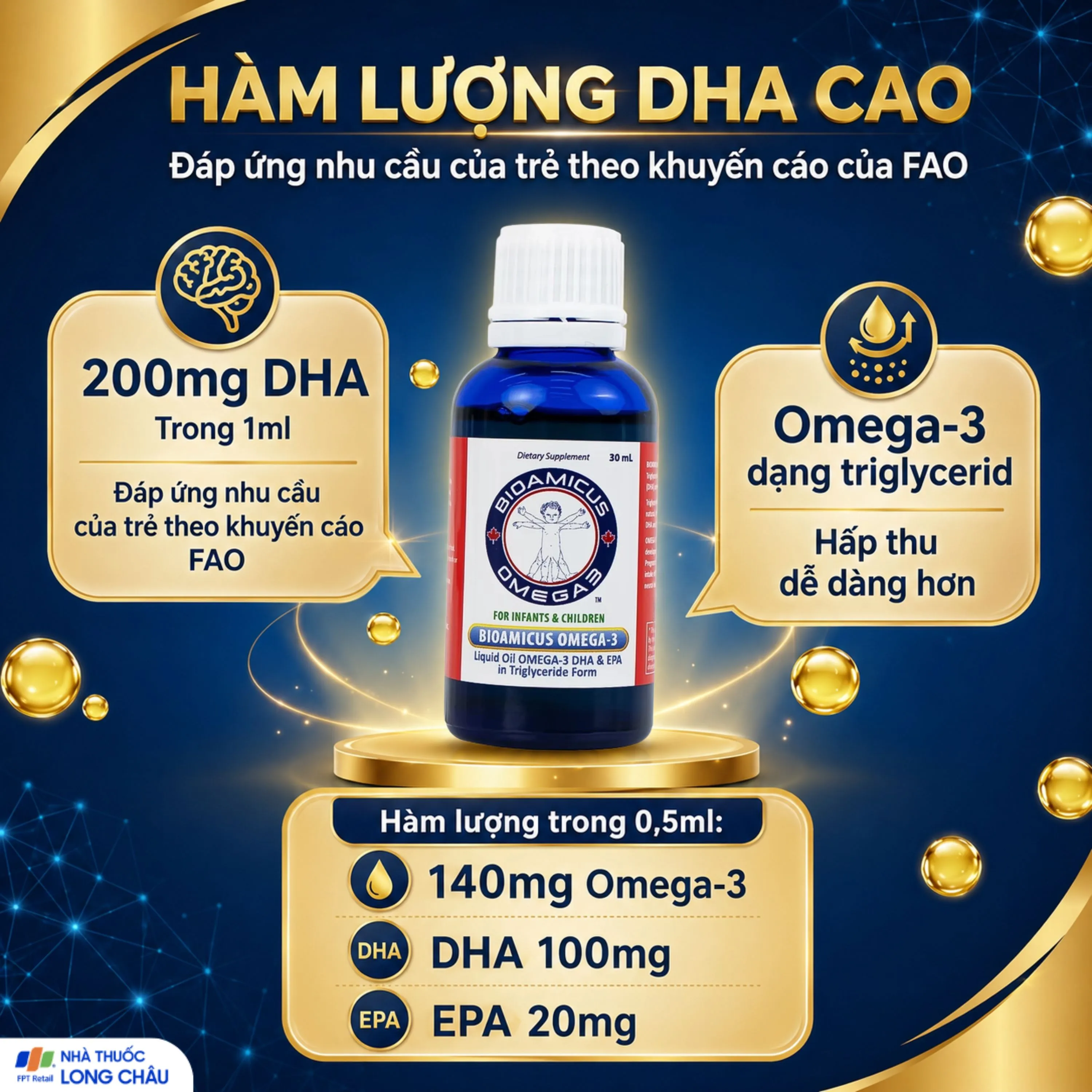 DUNG DỊCH UỐNG HỖ TRỢ BỔ NÃO BIOAMICUS OMEGA-3 30ML 3