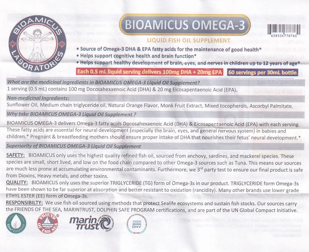DUNG DỊCH UỐNG HỖ TRỢ BỔ NÃO BIOAMICUS OMEGA-3 30ML 15