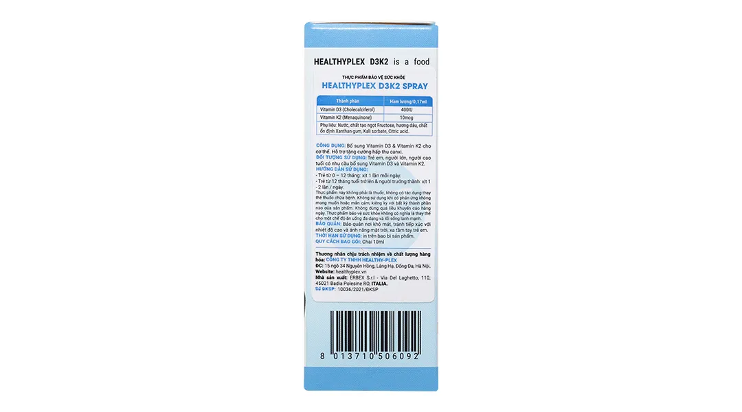 Dung dịch xịt Healthyplex D3K2 Spray chai 10ml 4