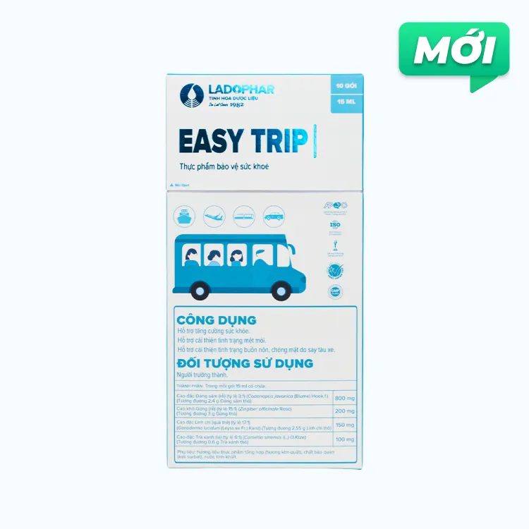 Easy Trip cải thiện buồn nôn, chóng mặt do say tàu xe (Hộp 10 gói x 15 ml)