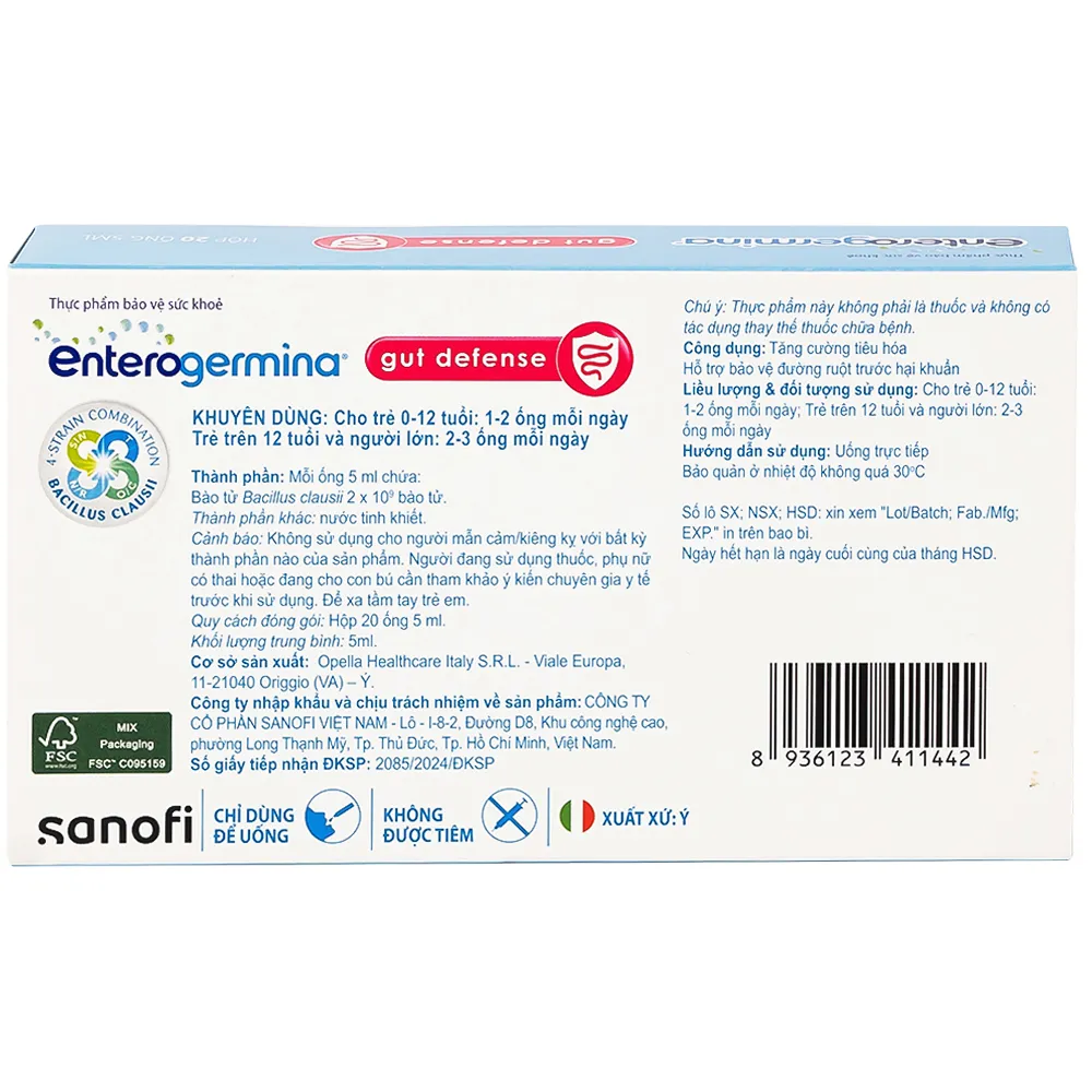 ENTEROGERMINA GUT DEFENSE SANOFI 2X10 ỐNG 3