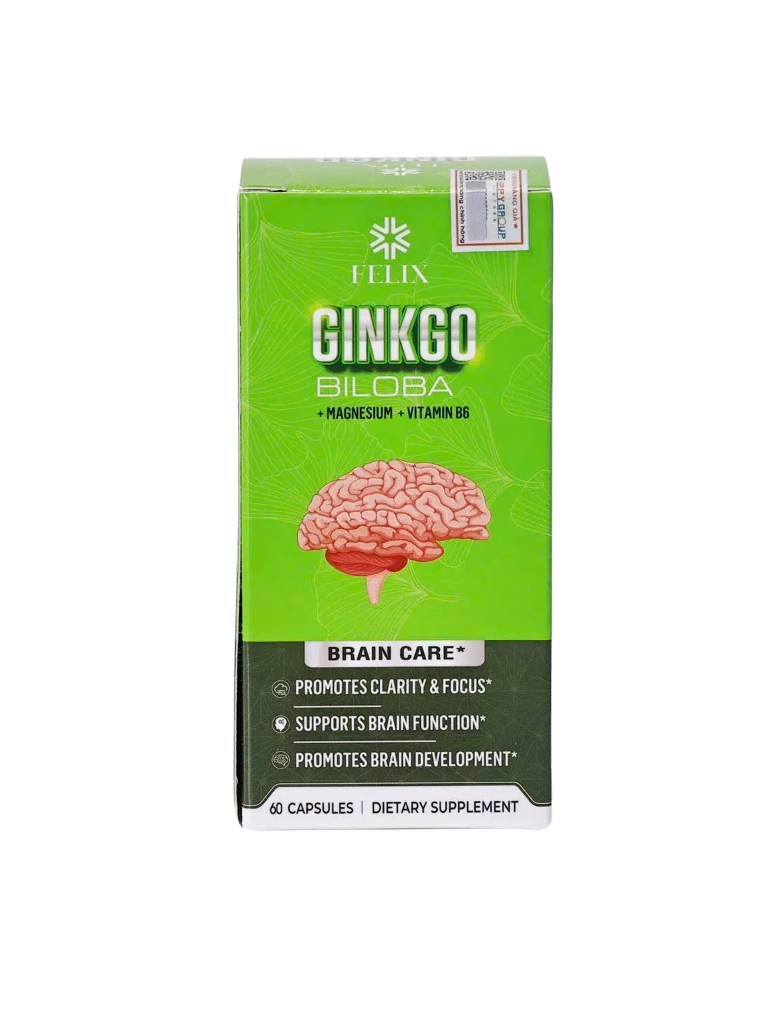Felix Ginkgo Biloba, Mg, B6 hỗ trợ tăng cường tuần hoàn não (Hộp 60 viên)