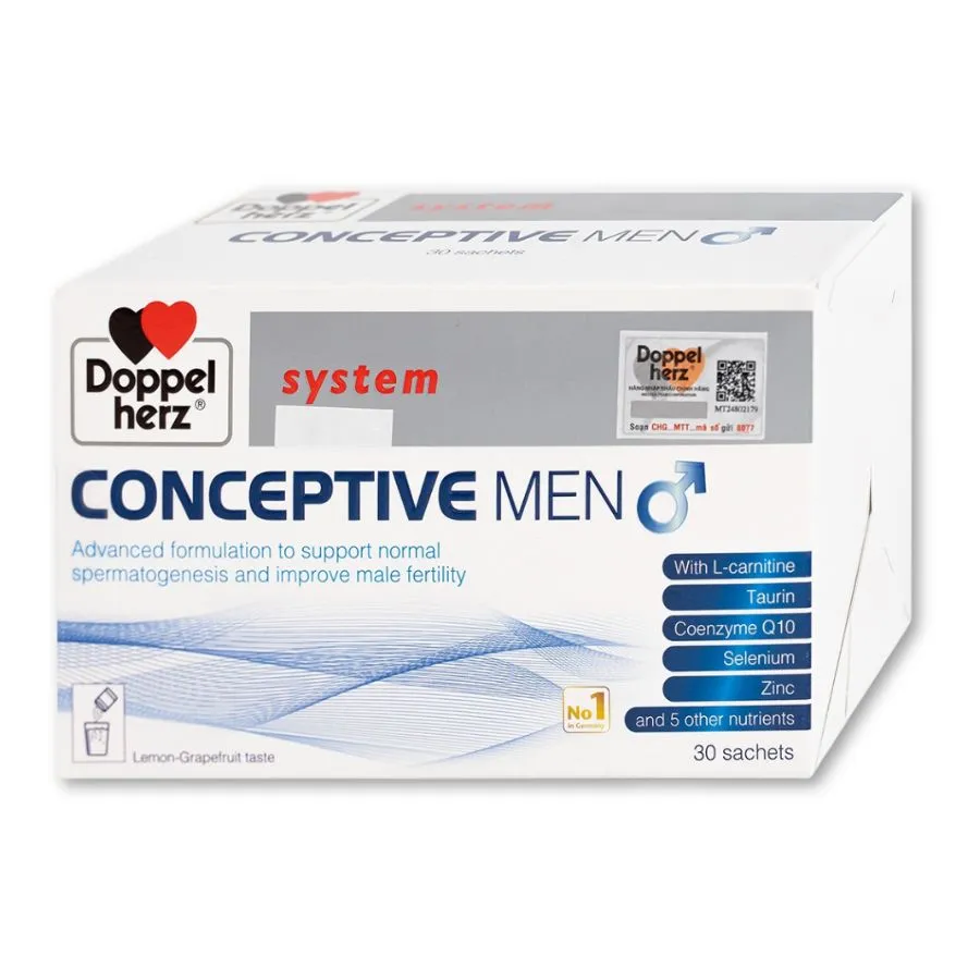 Gói Doppelherz Conceptive Men hỗ trợ bổ sung vitamin và các vi chất dinh dưỡng, cải thiện sinh lý nam (Hộp 30 gói)