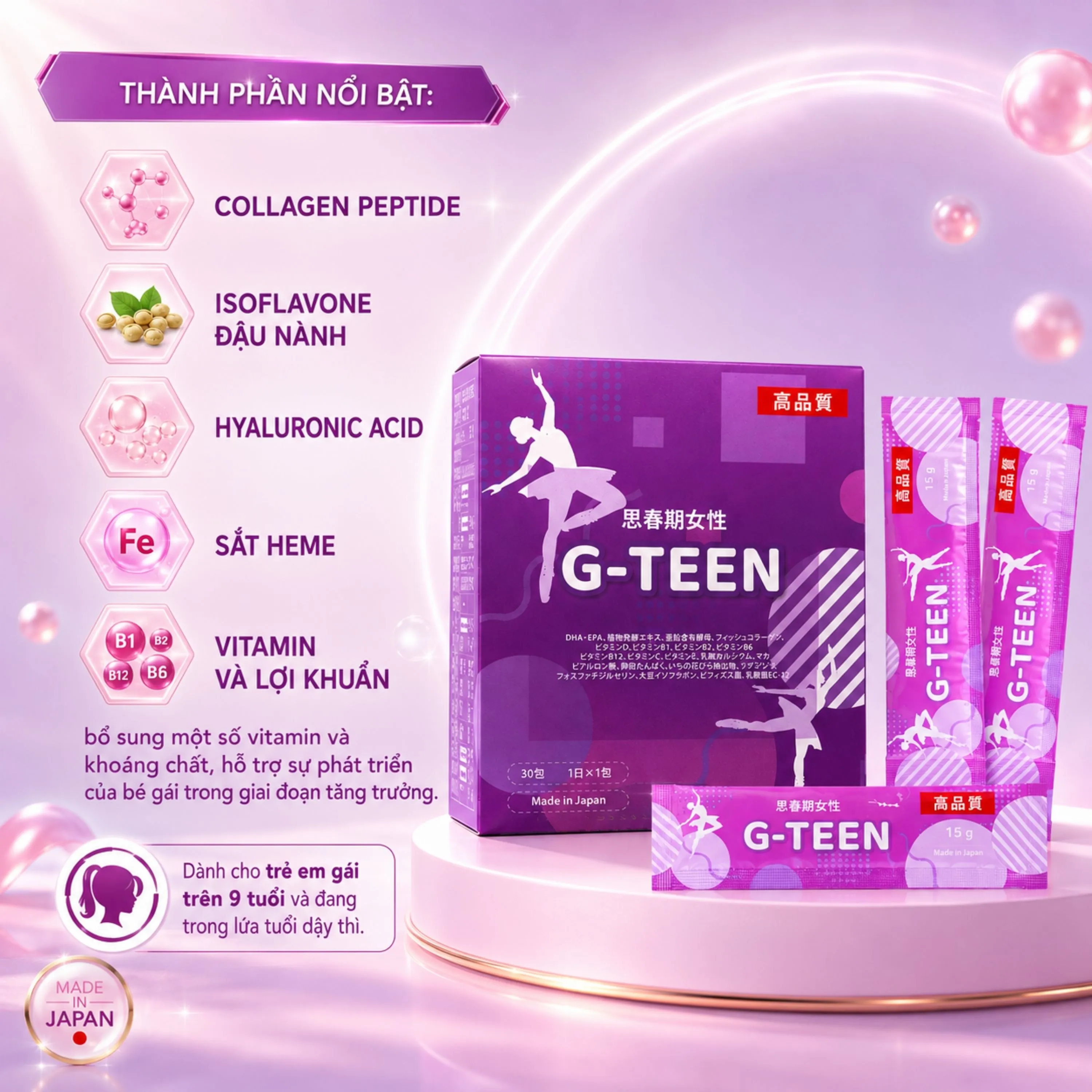 G-TEEN KENKO HỖ TRỢ PHÁT TRIỂN CHO BÉ GÁI GIAI ĐOẠN DẬY THÌ 30 GÓI X 15G 3