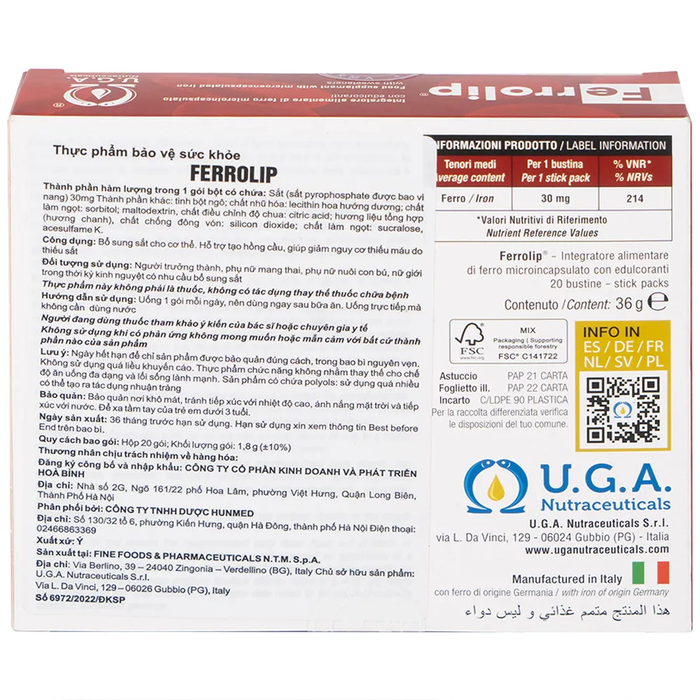 GIÚP BỔ SUNG SẮT FERROLIP UGA 20 GÓI 7
