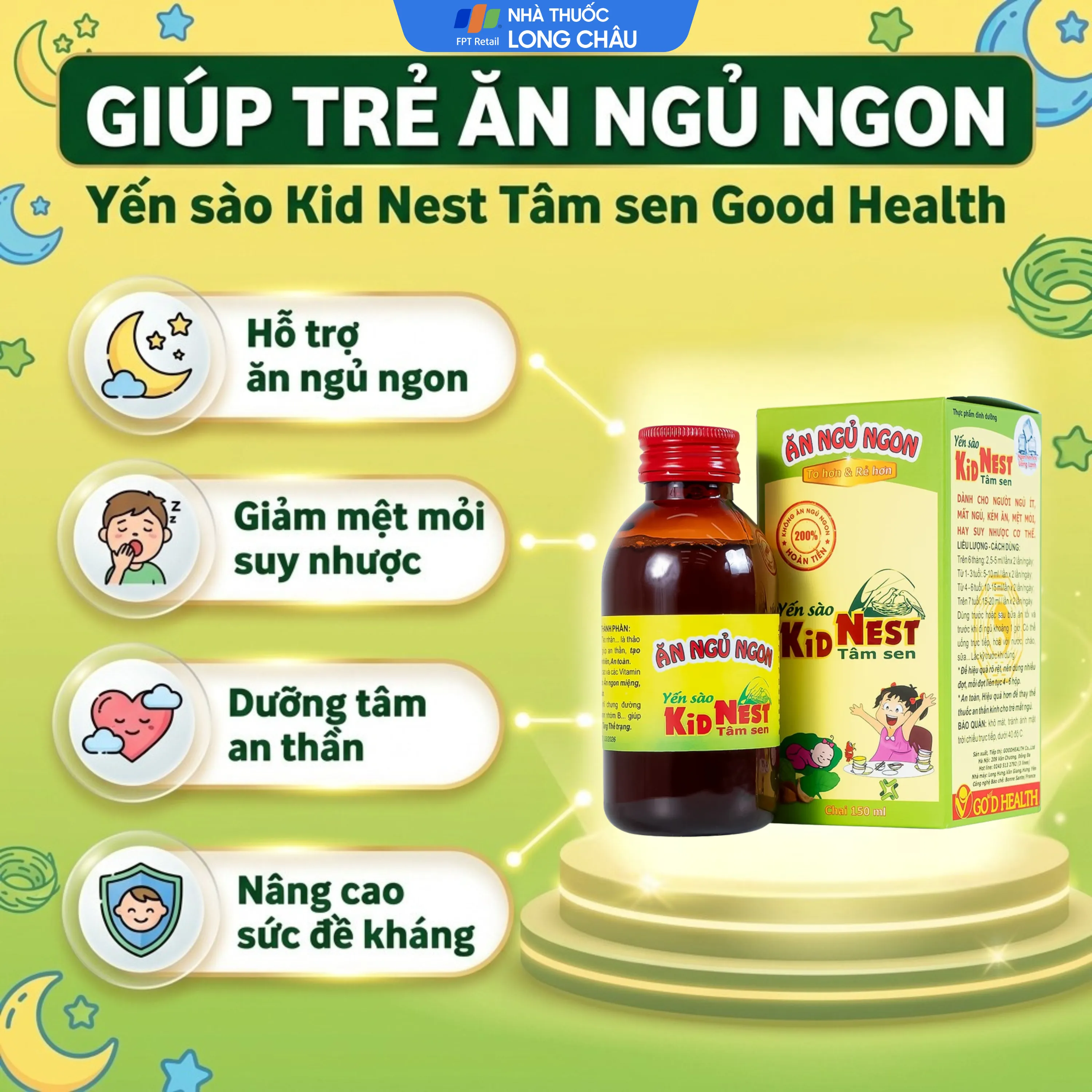 GIÚP TRẺ ĂN NGỦ NGON YẾN SÀO KID NEST TÂM SEN GOOD HEALTH 150ML 3