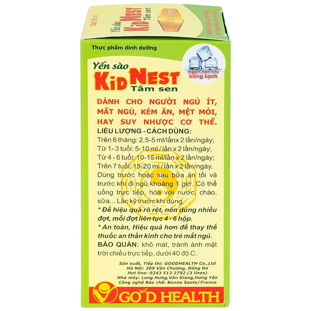 GIÚP TRẺ ĂN NGỦ NGON YẾN SÀO KID NEST TÂM SEN GOOD HEALTH 150ML 8