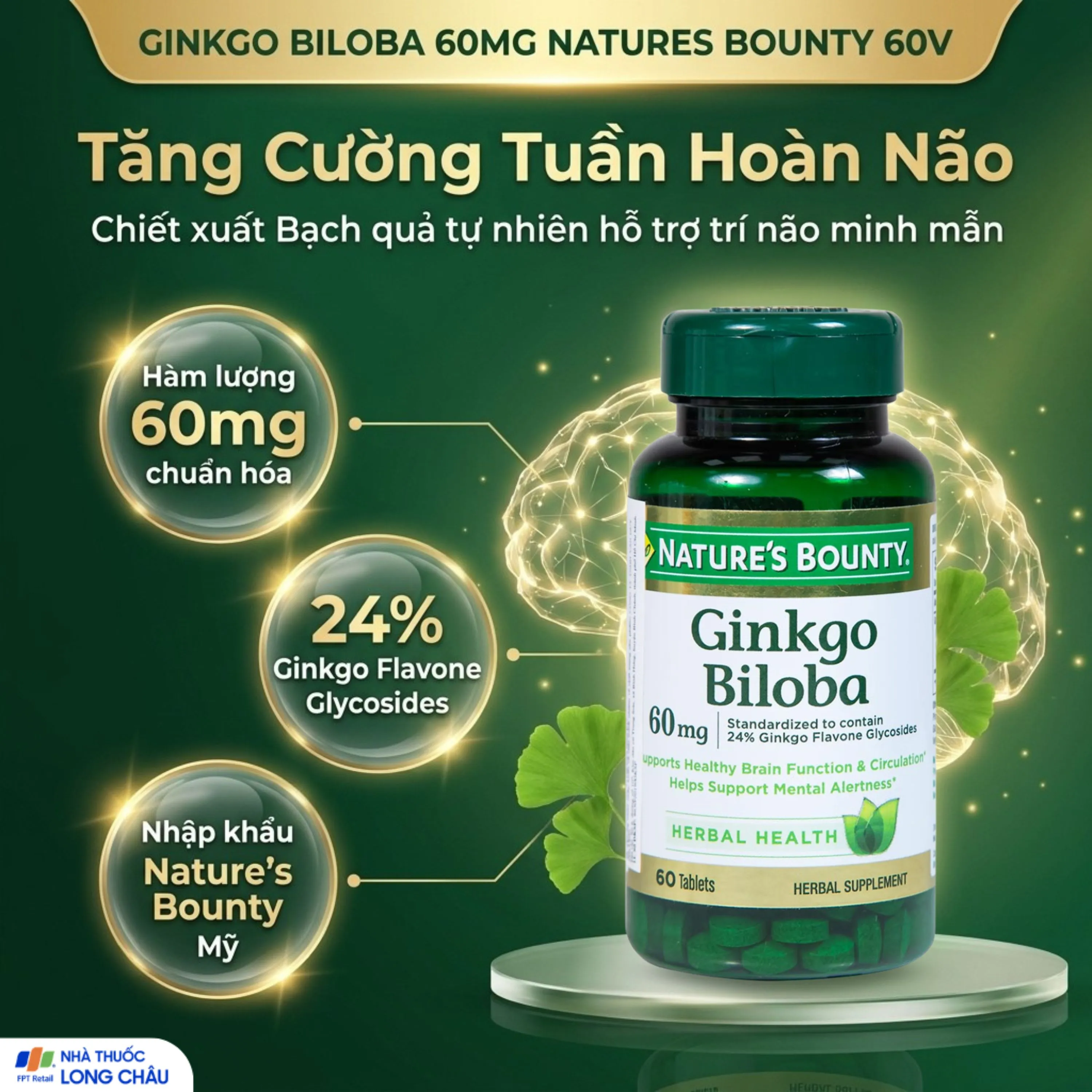 GINKGO BILOBA 60MG NATURES BOUNTY 60V 2