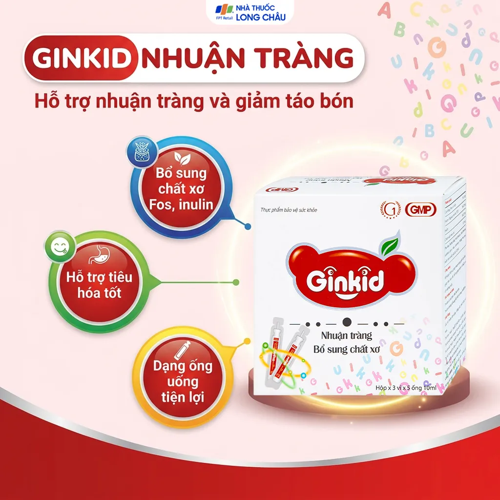 GINKID NHUẬN TRÀNG, BỔ SUNG CHẤT XƠ 3X5 ỐNG 10ML 2