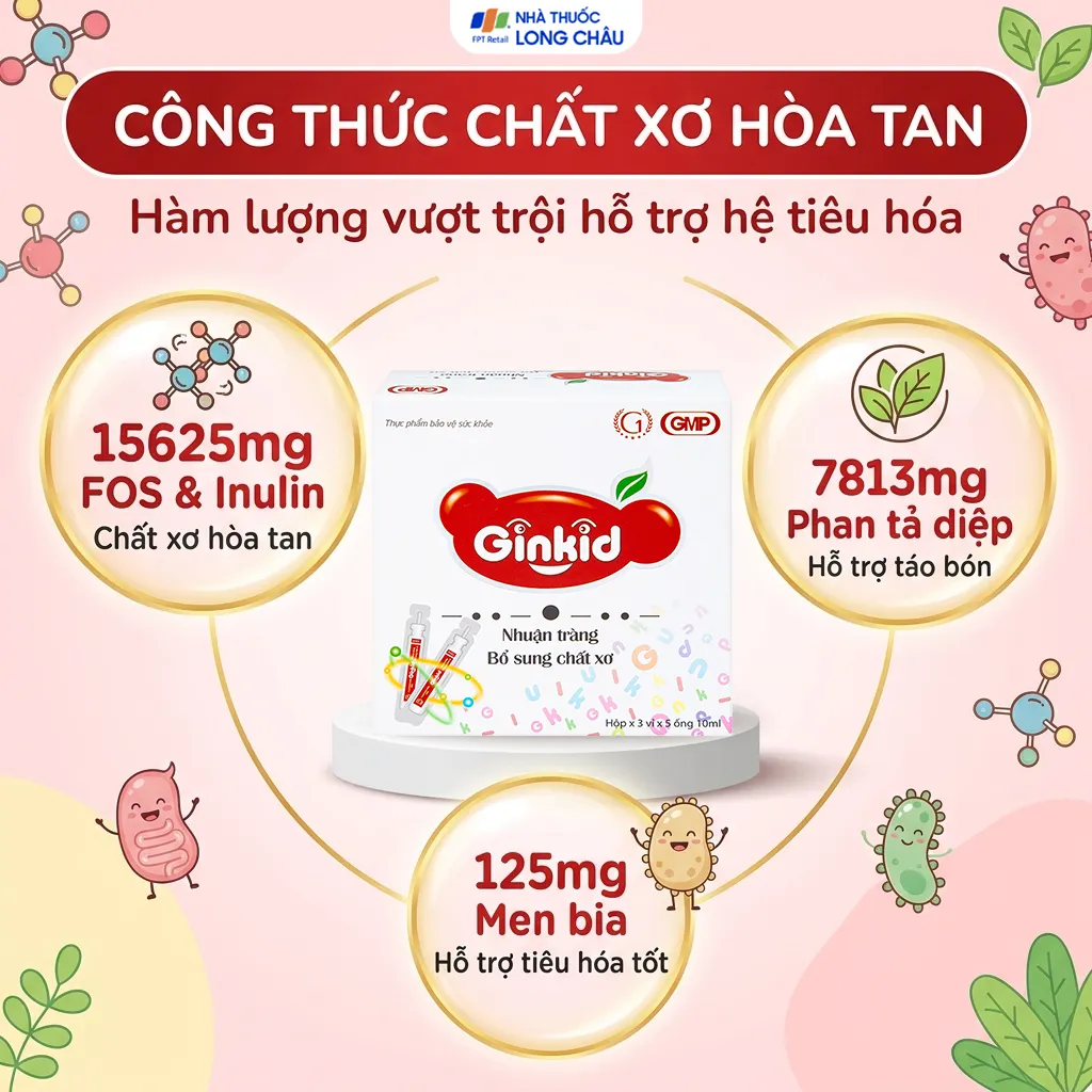 GINKID NHUẬN TRÀNG, BỔ SUNG CHẤT XƠ 3X5 ỐNG 10ML 3