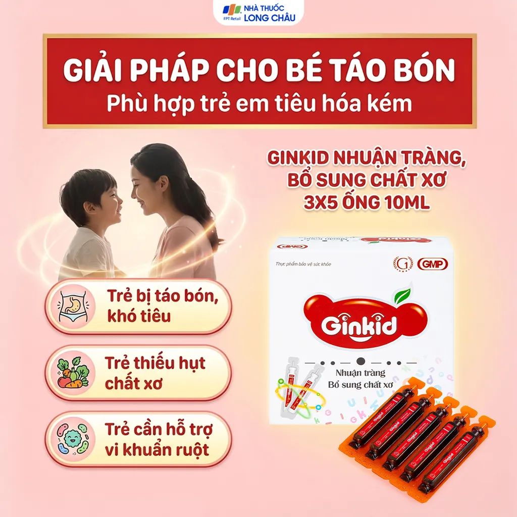 GINKID NHUẬN TRÀNG, BỔ SUNG CHẤT XƠ 3X5 ỐNG 10ML 4