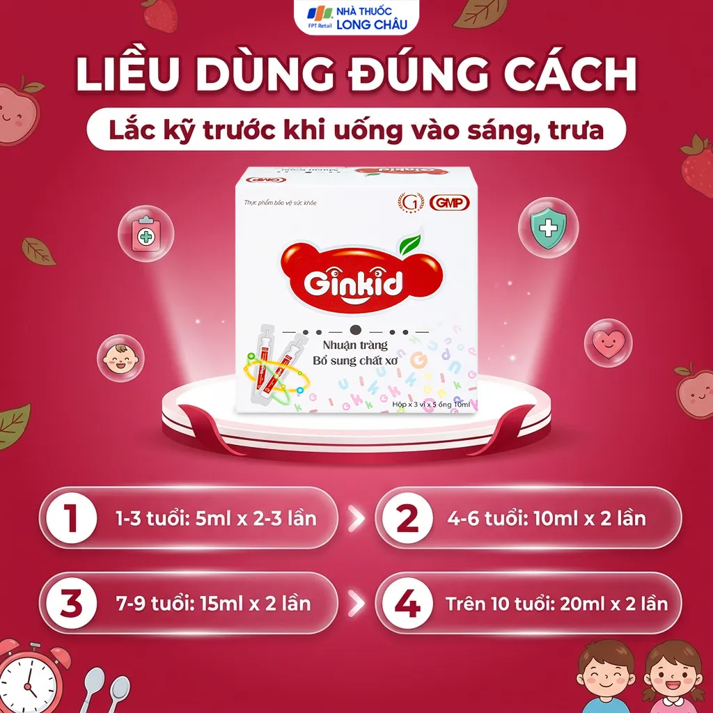 GINKID NHUẬN TRÀNG, BỔ SUNG CHẤT XƠ 3X5 ỐNG 10ML 5