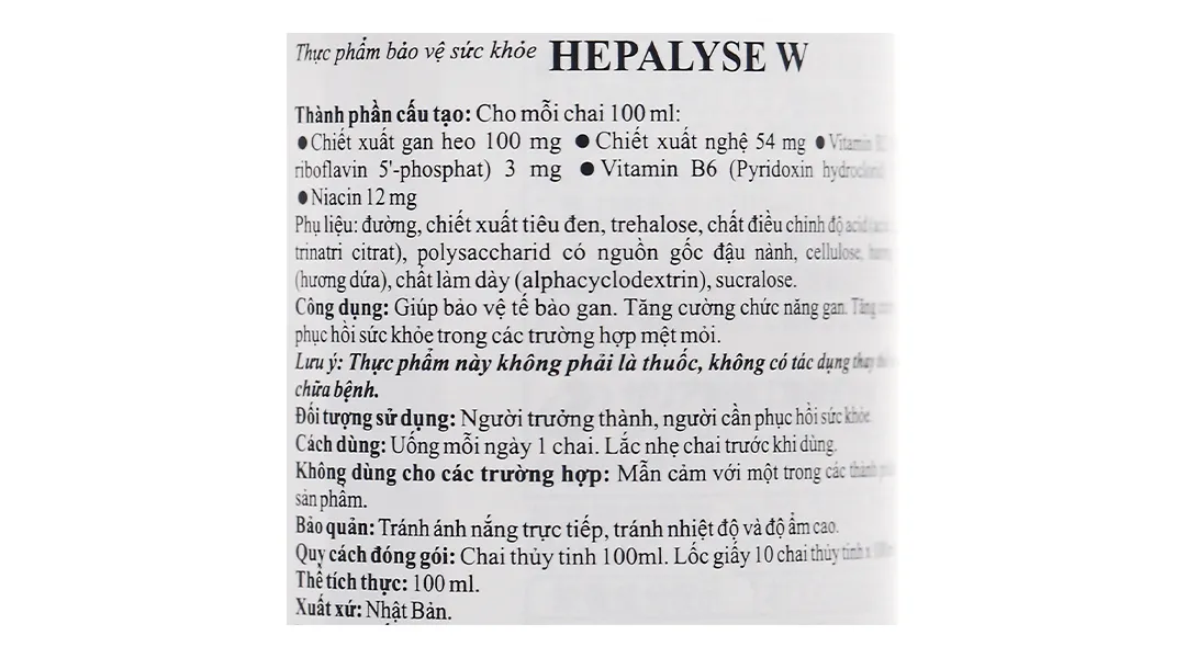Hepalyse W hỗ trợ tăng cường chức năng gan, bảo vệ tế bào gan chai 100ml 5