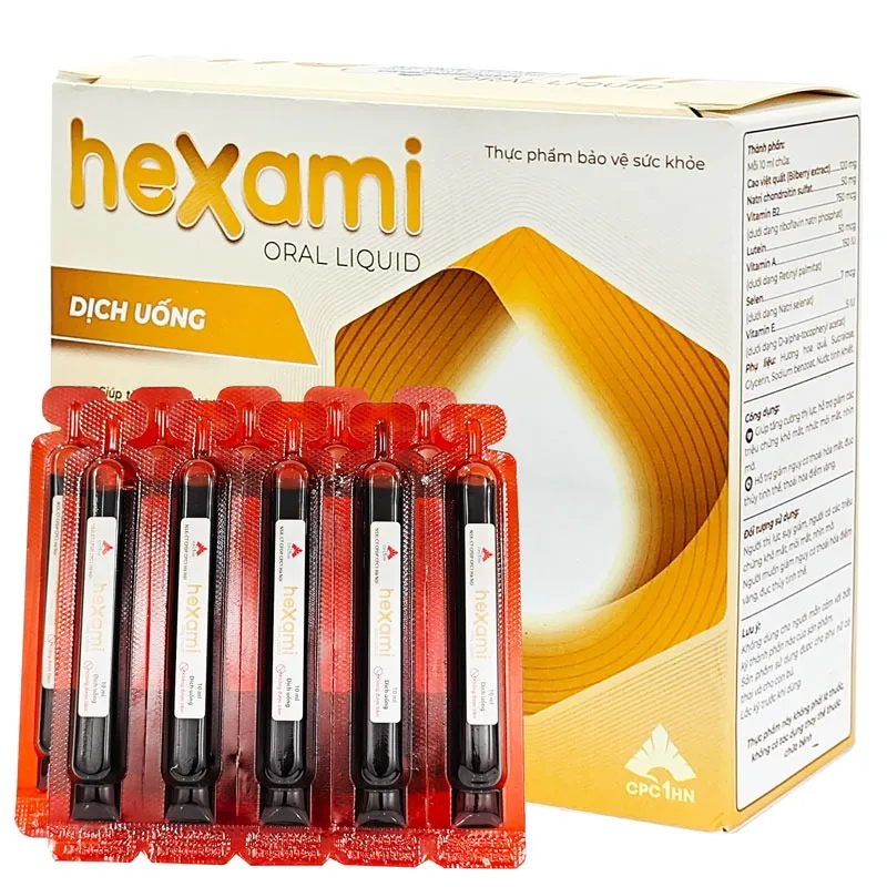 Hexami Oral Liquid hỗ trợ tăng cường thị lực, giảm các triệu chứng khô mắt (Hộp 20 ống x 10ml)