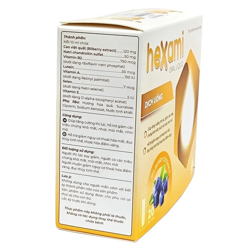 Hexami Oral Liquid hỗ trợ tăng cường thị lực, giảm các triệu chứng khô mắt (Hộp 20 ống x 10ml) 3