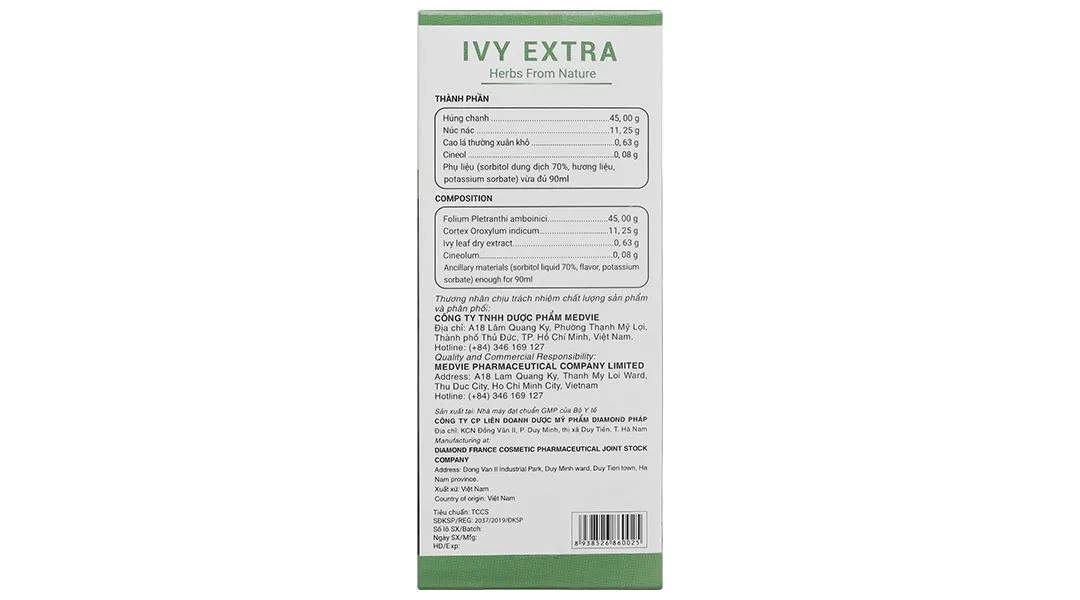 Ivy Extra hỗ trợ giảm ho, long đờm chai 90ml 20