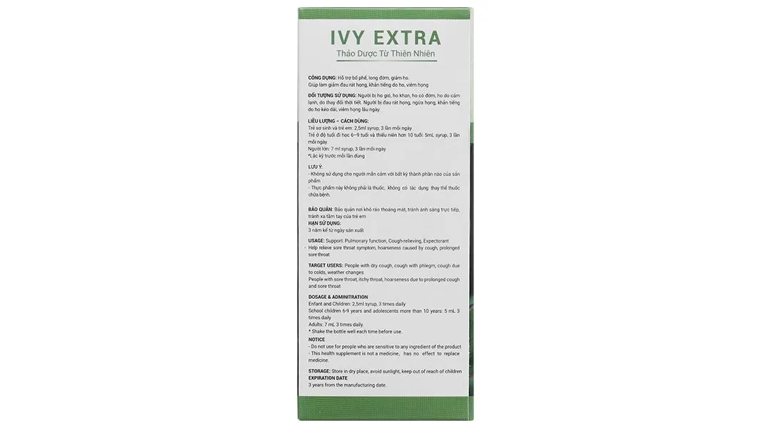 Ivy Extra hỗ trợ giảm ho, long đờm chai 90ml 21
