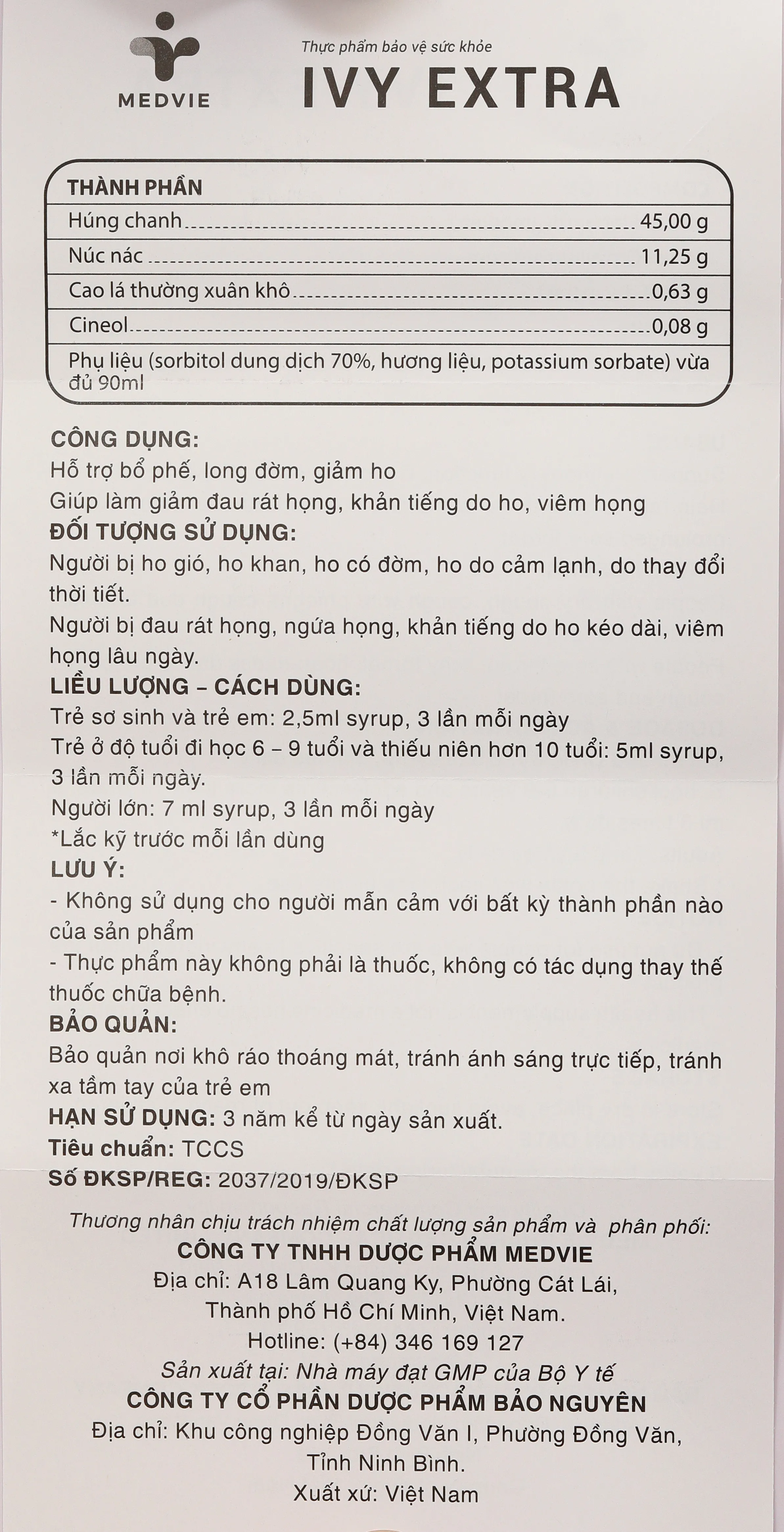 Ivy Extra hỗ trợ giảm ho, long đờm chai 90ml 34
