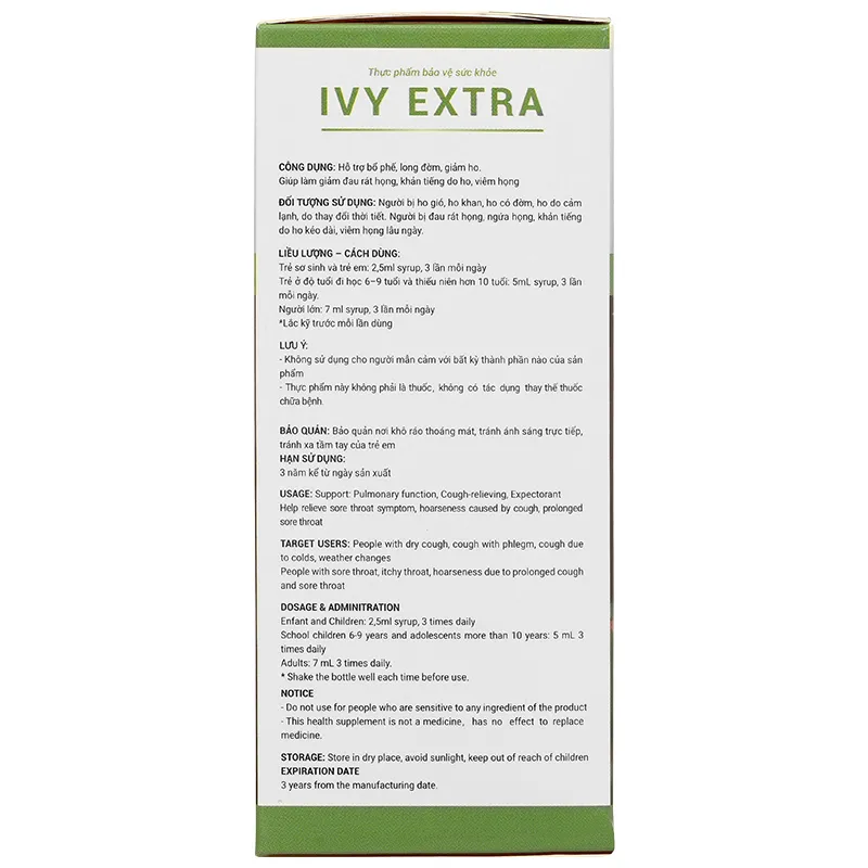 Ivy Extra hỗ trợ giảm ho, long đờm chai 90ml 6