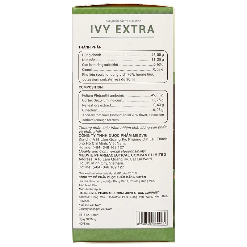 Ivy Extra hỗ trợ giảm ho, long đờm chai 90ml 7