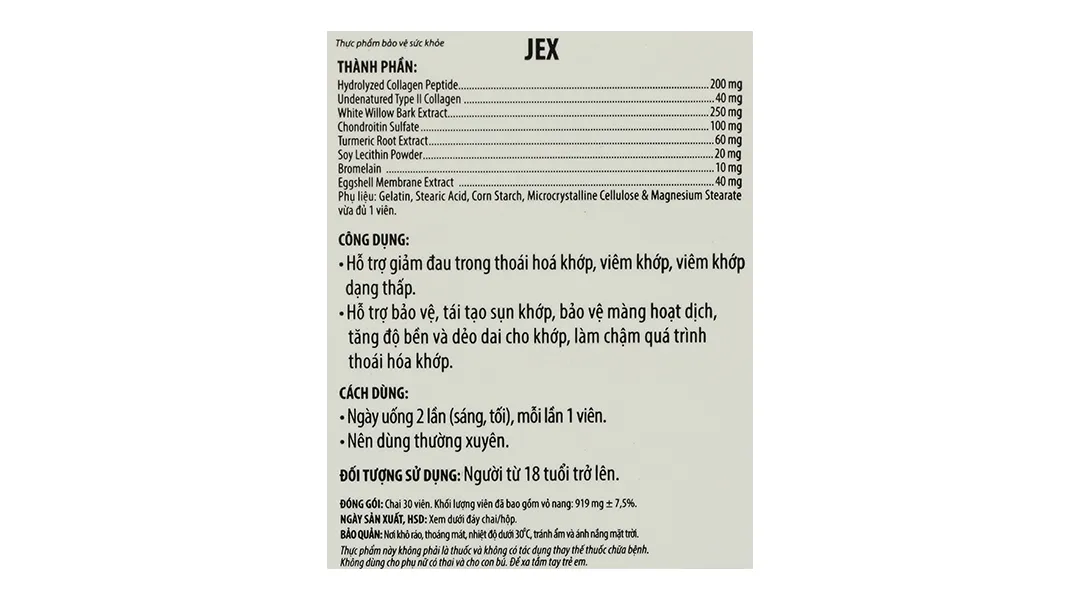 Thực phẩm bảo vệ sức khoẻ: JEX 12