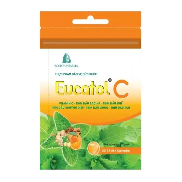 Kẹo ngậm Eucatol C làm dịu cơn ho, bổ phế, làm ấm đường hô hấp (Gói 15 viên)